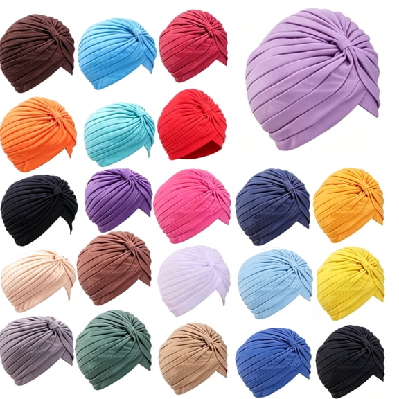22 Pieces Stretch Turbans Chemo Head Wrap Cancer Head Beanie Twisted Turban Cap Cover Hats for Women