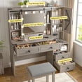 thumbnail image 7 of Vanity Set with Mirror and Lights Vanity Desk with 4 Wooden Drawers & 3-Tier Storage Shelf & Charge Station Farmhouse Vanity Dressing Table for Girl, Stool Not Included, Light Rustic Oak, 7 of 7