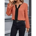 thumbnail image 5 of Womens Dressy Casual V Neck Color Block Business Blouses Long Sleeve Work Shirts Fall Trendy Clothes Coral XL, 5 of 9