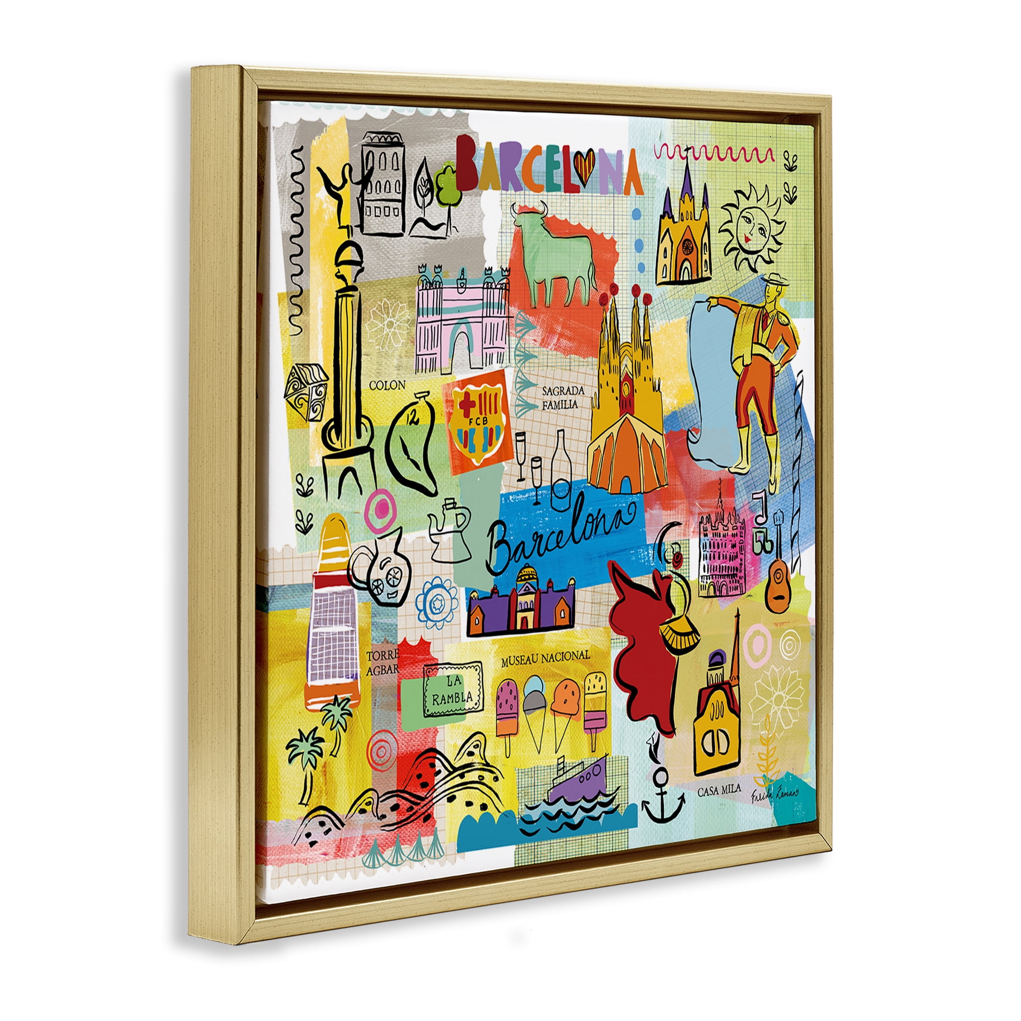 Stupell Industries Colores de Barcelona Cities & Countries Painting Gold Floater Framed Art Print Wall Art, 25 x 25