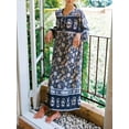 thumbnail image 6 of Boho Vintage Women Long Sleeve Floral Print Tie Neck Beach Bohemian Maxi Dress Ladies Rayon Cotton Summer Sundress Robe, 6 of 6