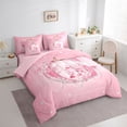 thumbnail image 2 of Feelyou Pink Crown Letter G Bedding Comforter Set for Girls, Princess Flower Monogram King Bedding Sets, Pink Reversible, 7pcs, 2 of 7