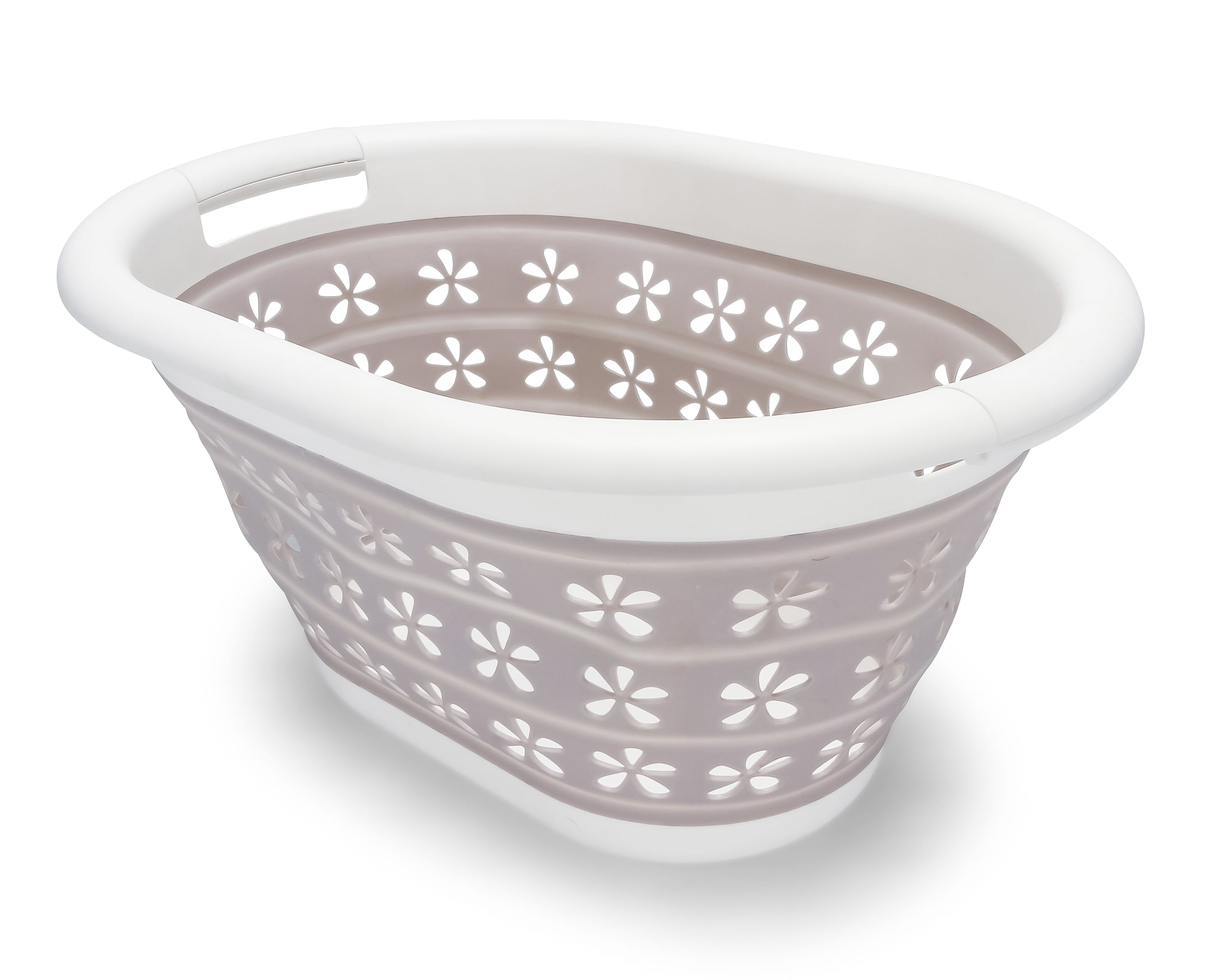 Photo 1 of Camco 51951 Collapsible White/Taupe Utility Basket - Perfect for Laundry and Extra Storage AS IS USED, MINOR DAMAGE PLEASE SEE PHOTOS 