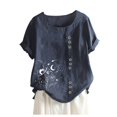 thumbnail image 1 of Pompotops Womens Casual Loose Button Linen Plus Size Daily Boho Tanic T-Shirt Blouse Tops, 1 of 4