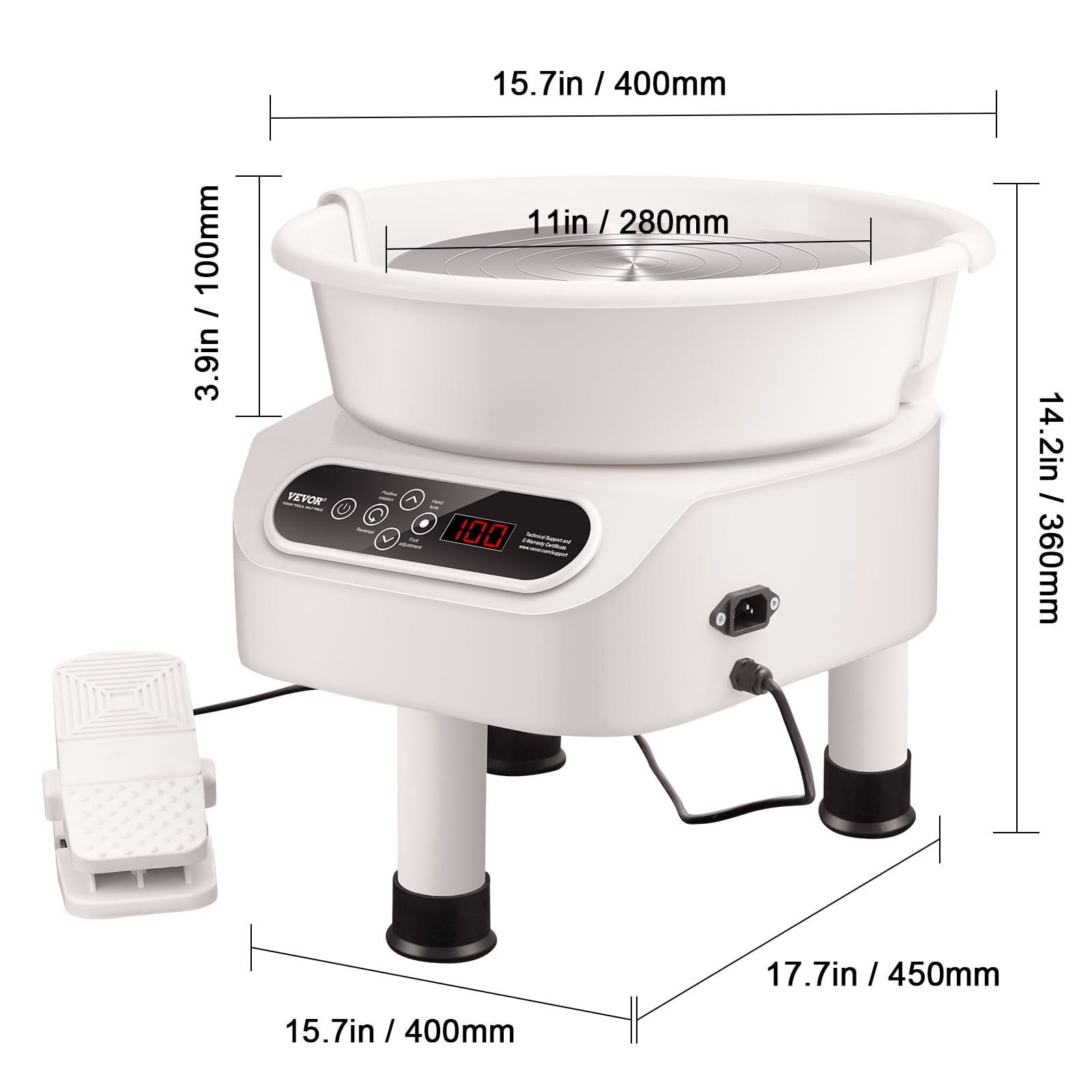 VEVOR Pottery Wheel, 11 inch Pottery Forming Machine, 450W Electric Wheel for Pottery with Foot Pedal and LCD Touch Screen, Direct Drive Ceramic Wheel with 3 Support Legs for DIY Art Craft, White