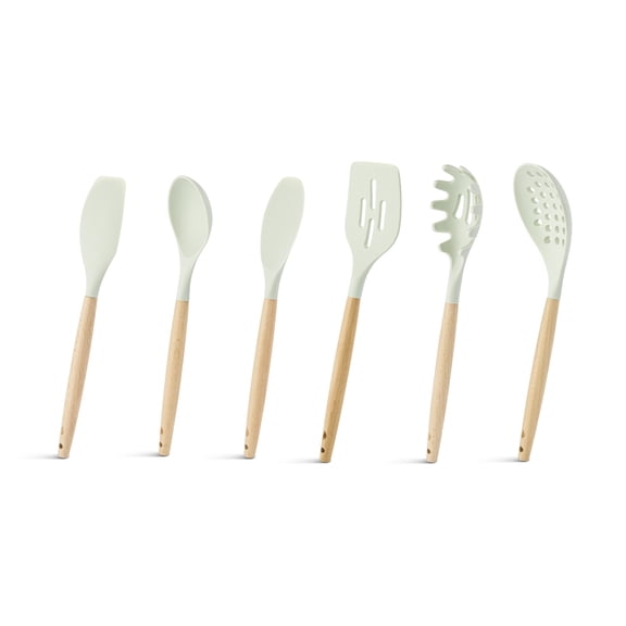 Elements by Thyme & Table 6-Piece Silicone and Wood Utensil Set - Green