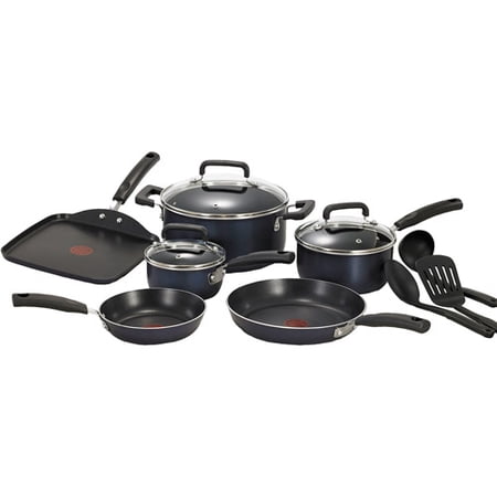 T-fal Signature 9-Piece Non-Stick Cookware Set - Stone-Effect Coating, Thermo-Spot Indicator, Black