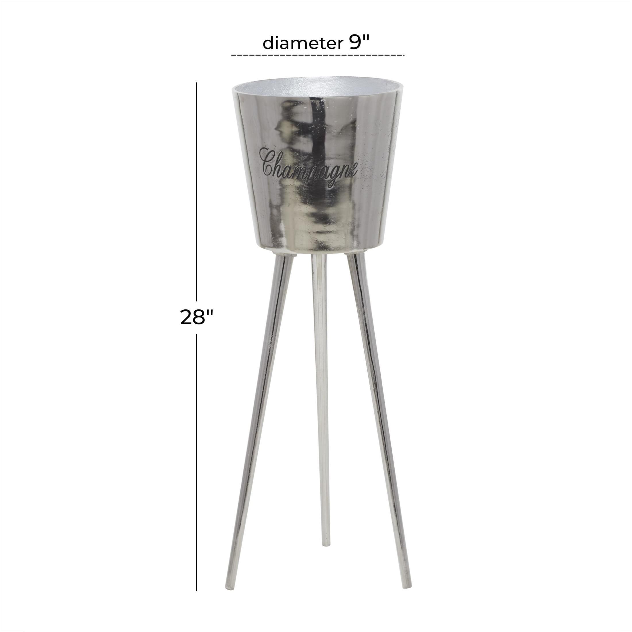 DecMode Round Aluminum Metal Tall Floor Champagne 3 Bottle Gray Ice Bucket