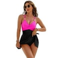 thumbnail image 2 of Womens Swimsuit Tummy Control Bathing Suit Gold Metal Tie Knot 2025 Swim Dress Rose Red+Black S, 2 of 6