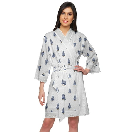 

Moomaya Kimono Sleeve Bathrobes For Women Printed Kimono Cotton Sleepwear Robe