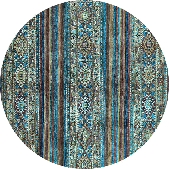 Ahgly Company Indoor Round Abstract Light Blue Modern Area Rugs, 8' Round