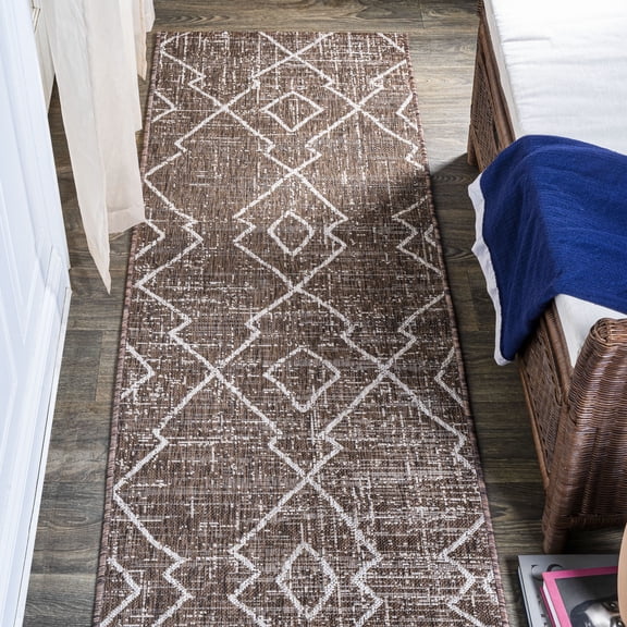 JONATHAN Y SANTA MONICA 2 x 10 Runner Rug, Carwa Tribal Diamond Trellis - Brown/Beige, SMB128B-210