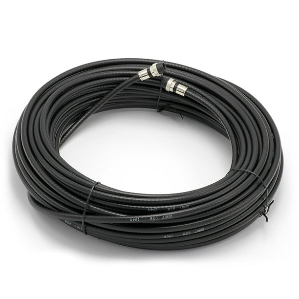 50' Feet, Black RG6 Coaxial Cable with rubber booted Weather Proof Indoor / Outdoor Rated