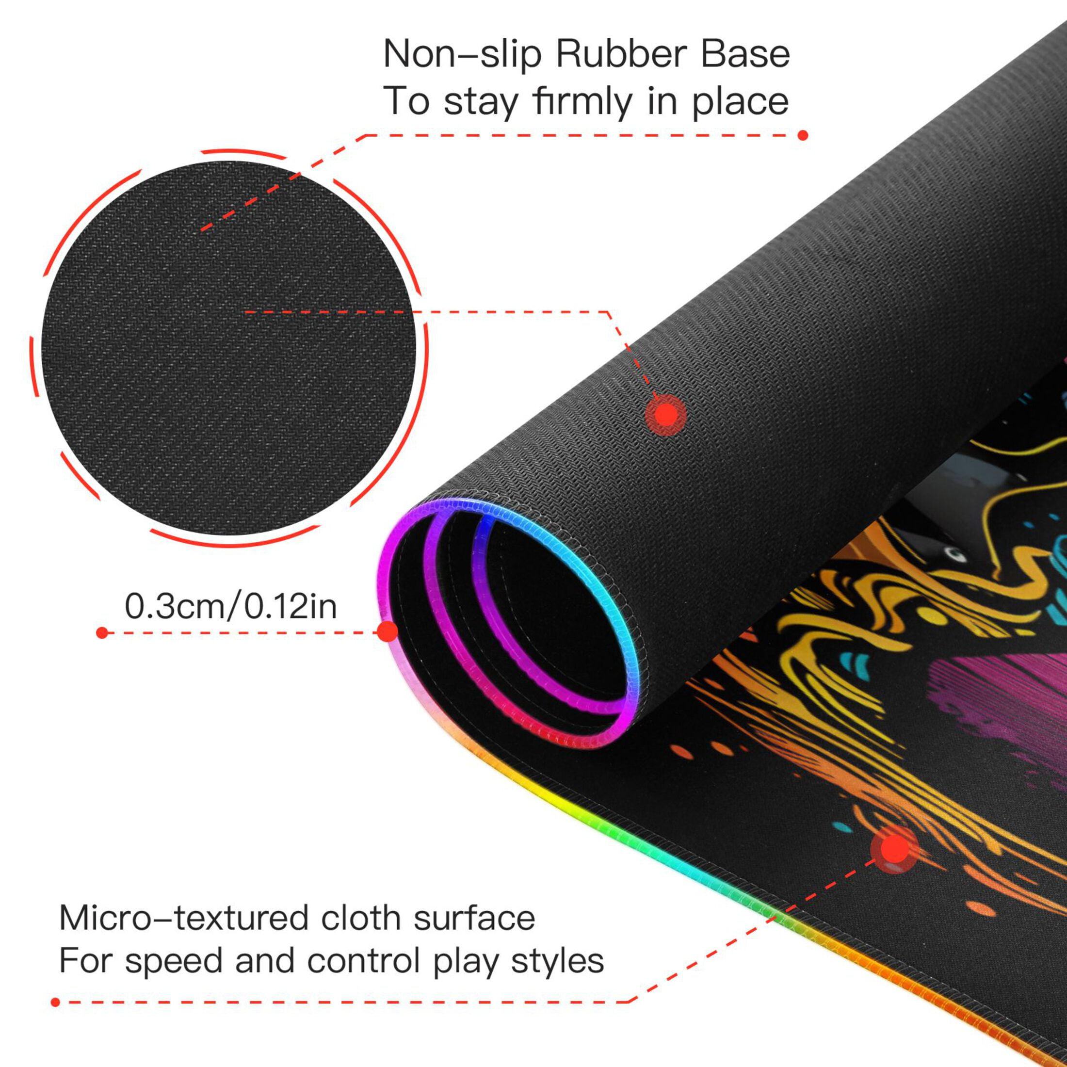 Large RGB Gaming Mouse Pad Led Glowing Mousepad Non-Slip Rubber Base 13 Light Modes 31.5x11.8 Electric Guitar