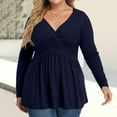 thumbnail image 2 of Plus Size V Neck Long Sleeve Tops for Women Solid Color Casual Pleated T-shirt Spring Autumn Lightweight Blouse,Female Plus Size Slim Fit Pullover Tops,L-34XL, 2 of 5