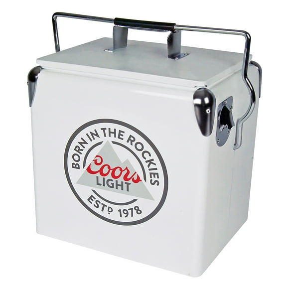 Coors Light Retro Ice Chest Cooler with Bottle Opener 13L (14 qt), White and Silver