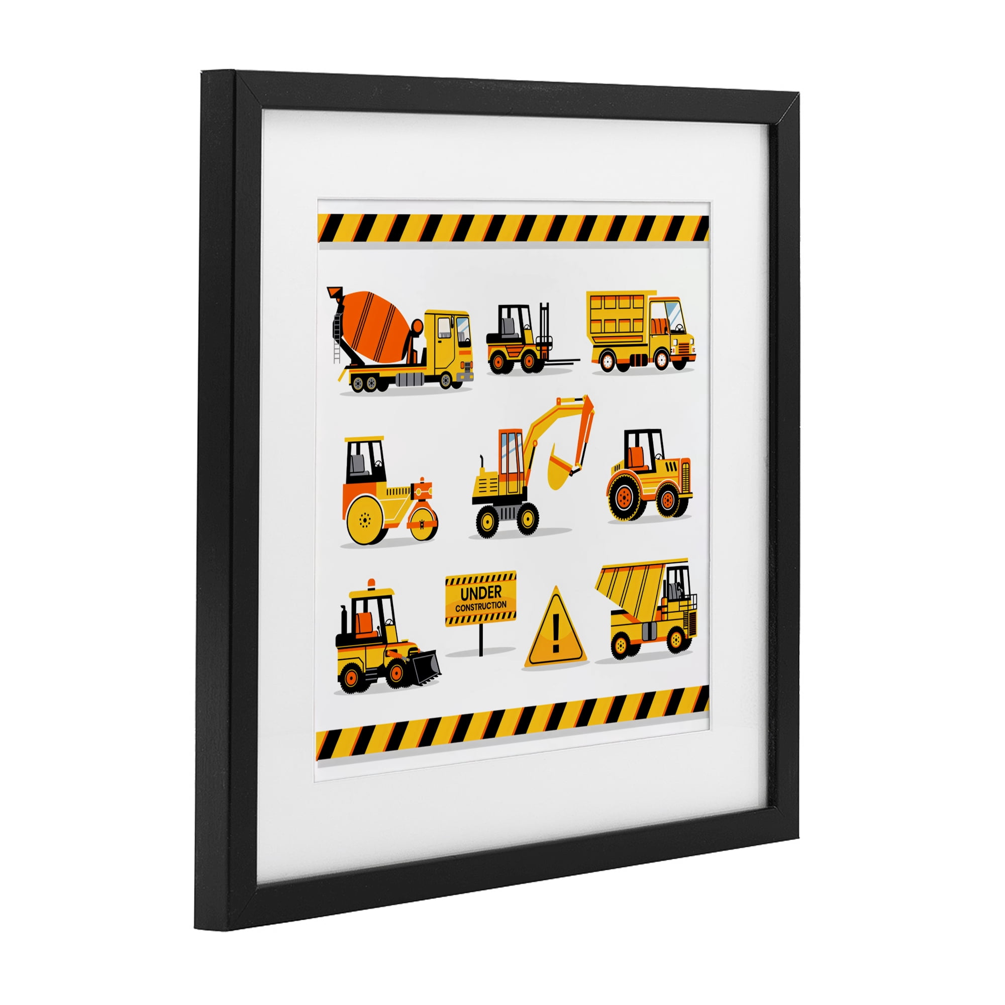 Stupell Industries Construction Vehicles with Warning Black Framed Print Under Glass, design by Creative Studio