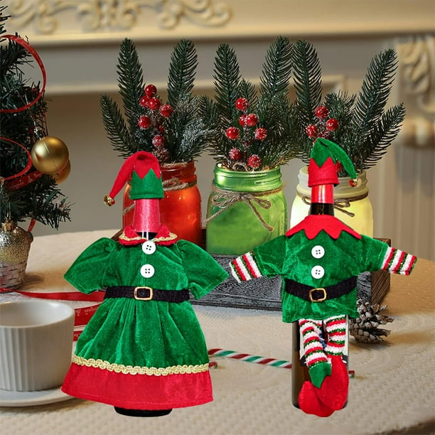 Conjunto de Ropa y Funda para Botella de Navidad, Adornos para Botellas de Vino, Bolsa, Decoración para Mesa de Cena y Fiesta de Navidad