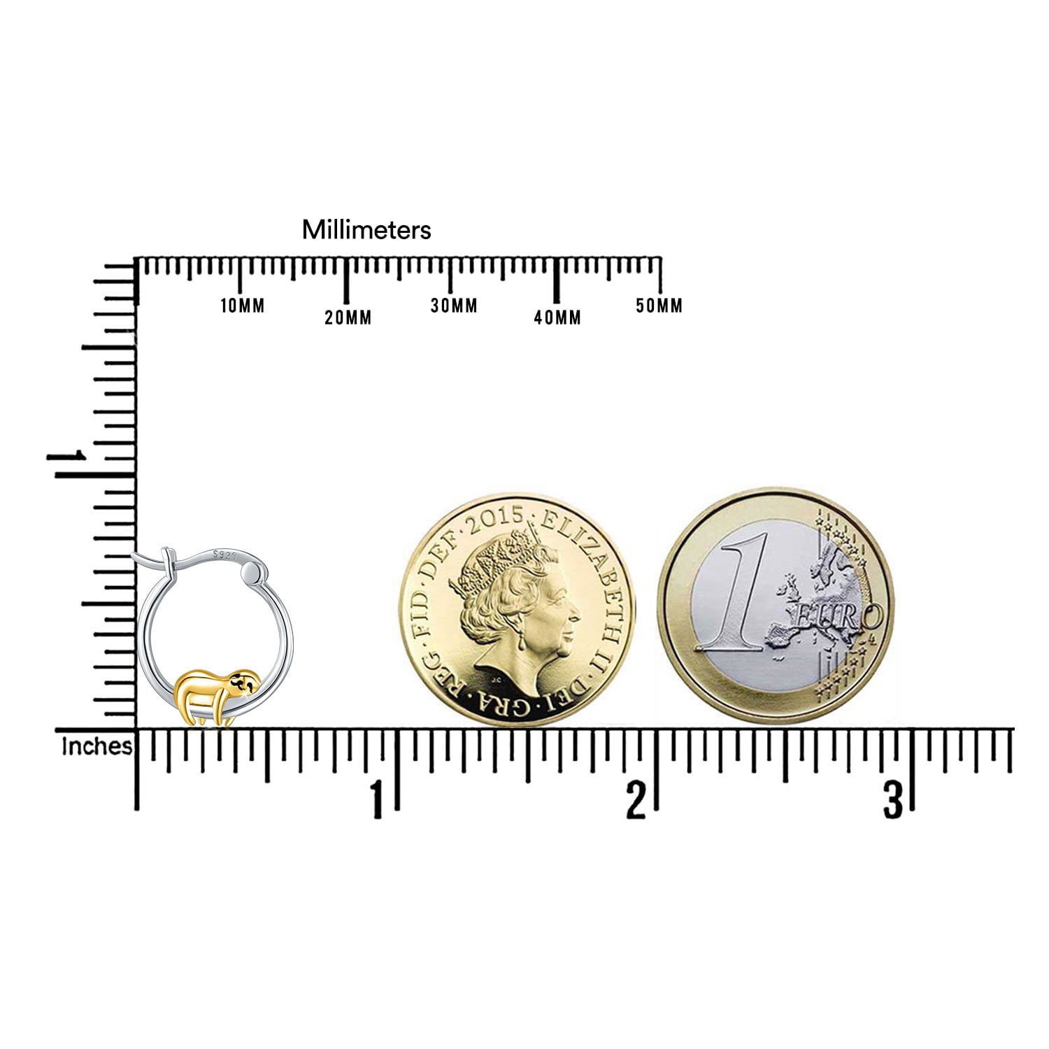 Coachuhhar Sloth Hoop Earrings, Sterling Silver, (Includes Gift Box and Silver Clean Cloth), 0.63 in