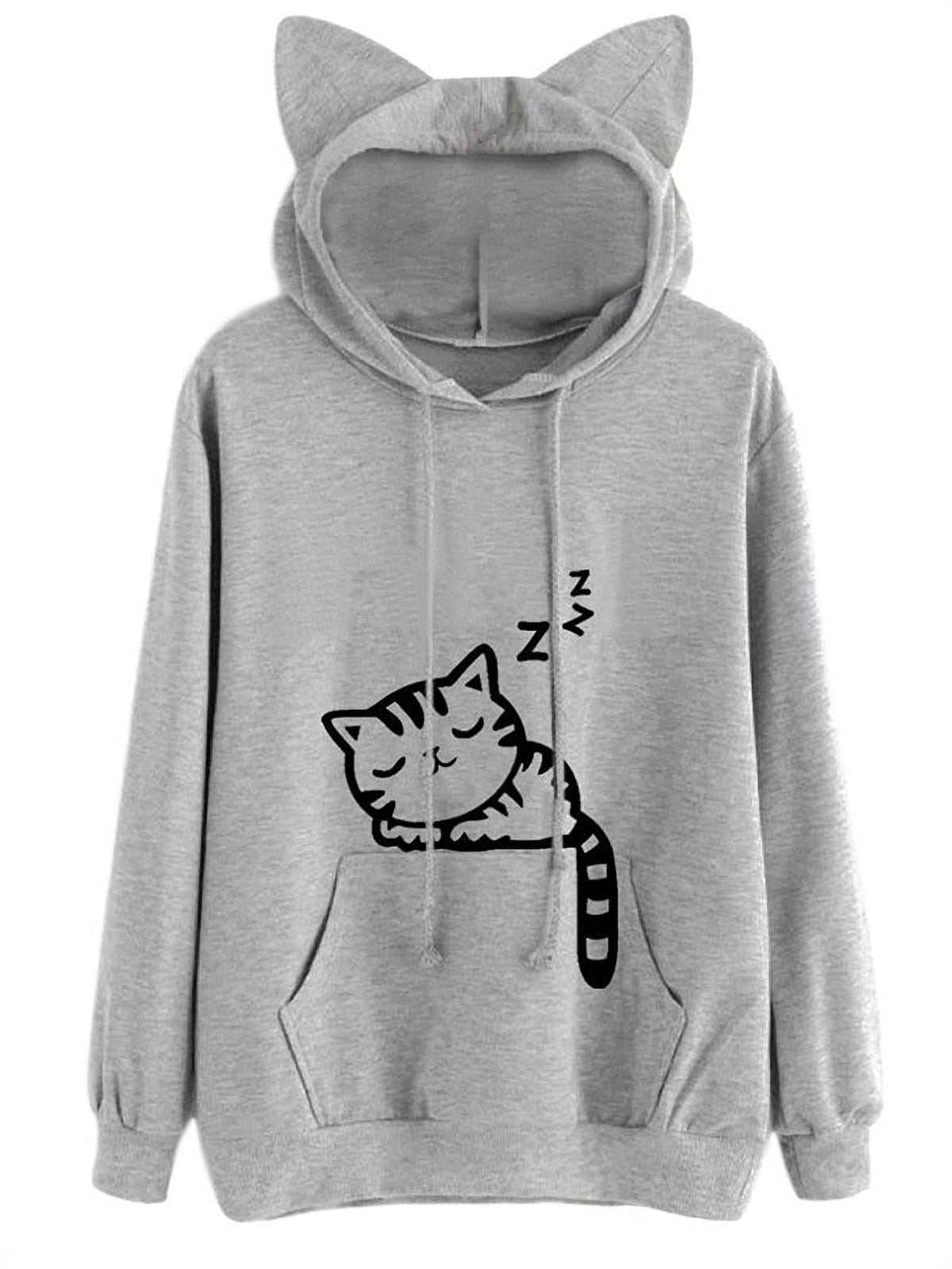 Cat print hooded sweatshirt Clearance
