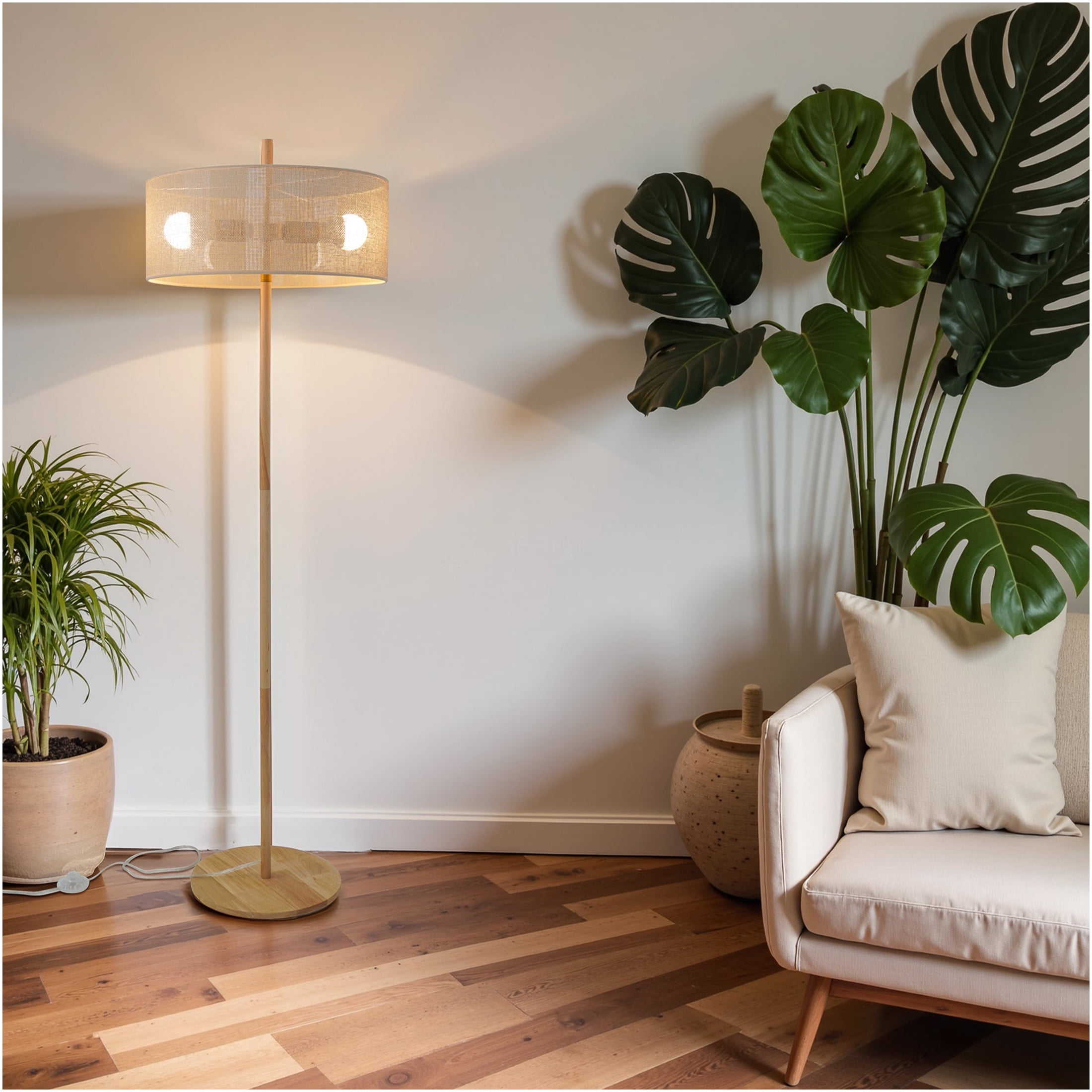 JERFIT Modern Oak Wood Floor Lamp with Upward Shade for Ambient Living Room and Bedroom Lighting