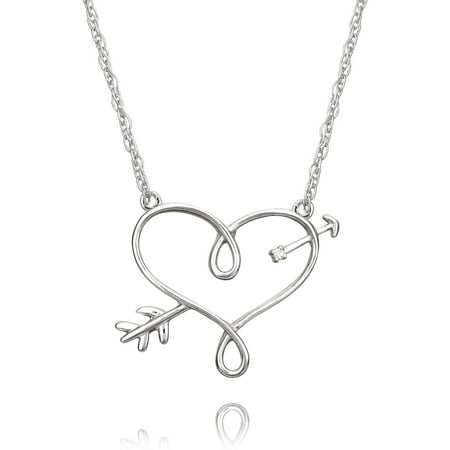 Precious Moments Sterling Silver Diamond Accent Heart with Arrow Necklace, 17