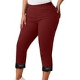 thumbnail image 1 of KHONTS Leggings Capri en Dentelle pour Femmes Grande Taille Leggings Courts Extensibles Collants d'Été Pantalons Rouges G, 1 of 5