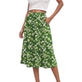 thumbnail image 2 of vigerkar Women's High Elastic Waist Midi Skirt Casual Summer Trendy Flowy Ruffle Floral Print A line Skirts with Pockets Green, S, 2 of 6