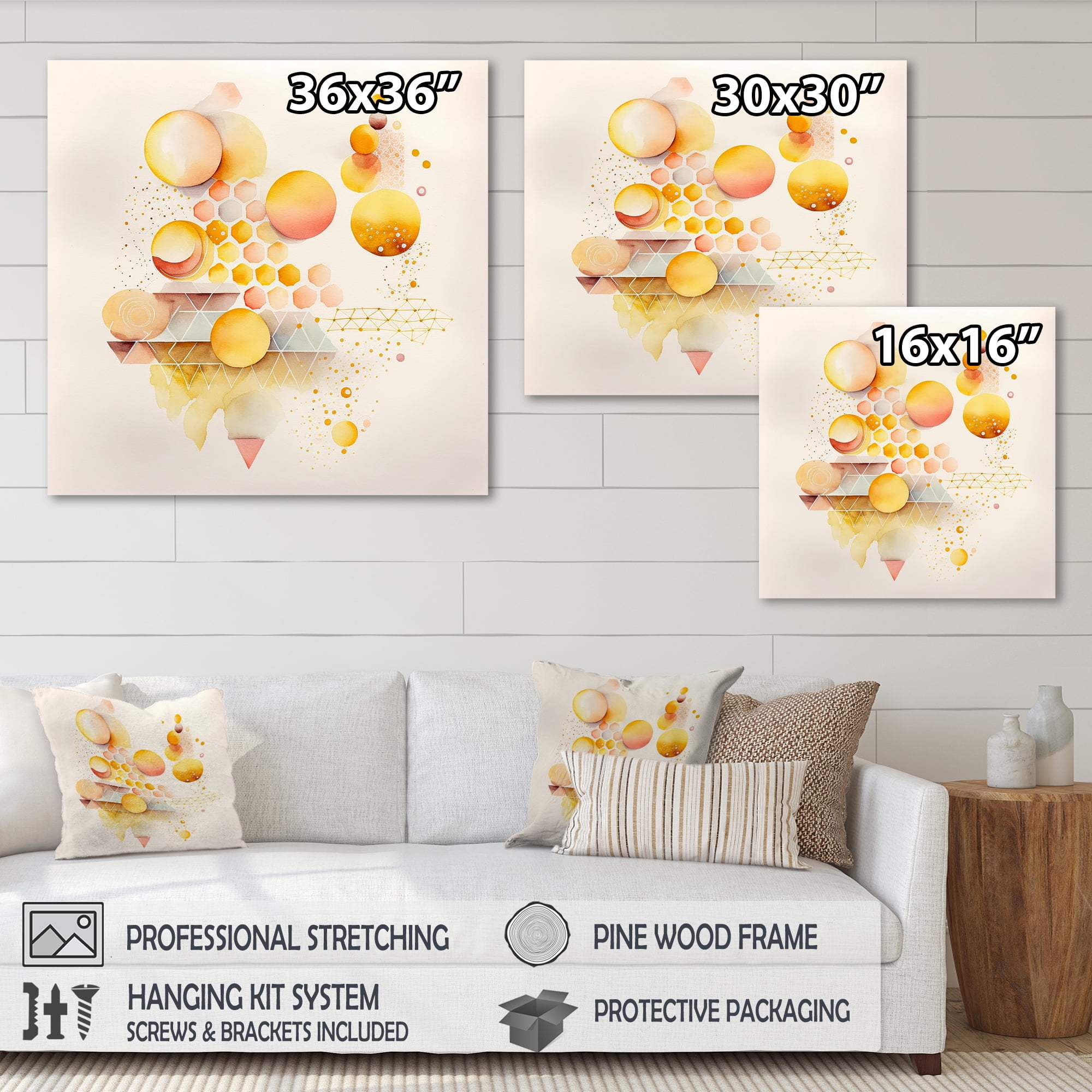 Designart Yellow Multi Shape Abstract IV Canvas Wall Art