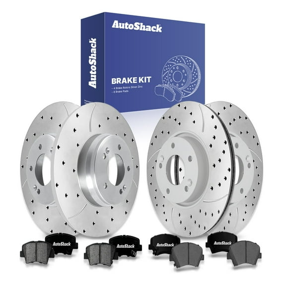 AutoShack Front & Rear Brake Rotors & Premium Pads for Hyundai, Veloster 2016, FWD L4 1.6L - Silver Zinc Coated Drilled & Slotted - SilverShield Pro