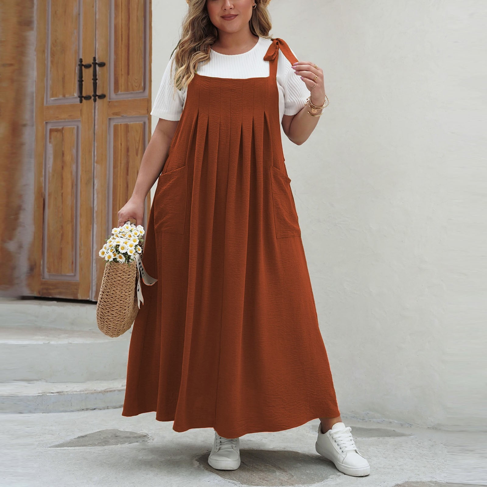 Plus Size Jumper Dress for Women Loose Overall Pinafore Dresses Adjustable  Straps Wide Hemline with Pockets Baggy Style - Walmart.com
