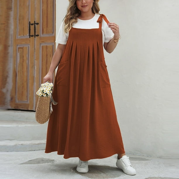Ayolanni Pinafore Dresses for Women Pinafore Ankle-Length Brown Solid Plus Size Dresses Dresses for Ladies Size Large XL - Walmart Business Supplies Ayolanni Pinafore Dresses for Women Pinafore Ankle-Length Brown Solid Plus Size Dresses Dresses for Ladies Size Large XL - Walmart Business Supplies