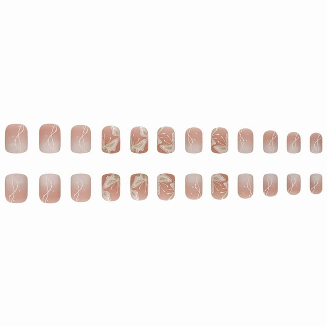 Uñas postizas con degradado blanco, 24 unidades