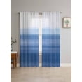 thumbnail image 4 of Sheer Curtains 96 Inches Long 2 Panels, Summer Ocean Blue Gradient Rod Pocket Curtain Voile Draperies, Ombre Minimalist Art Light Filtering Window Treatment for Living Room Kitchen Bedroom, 4 of 8