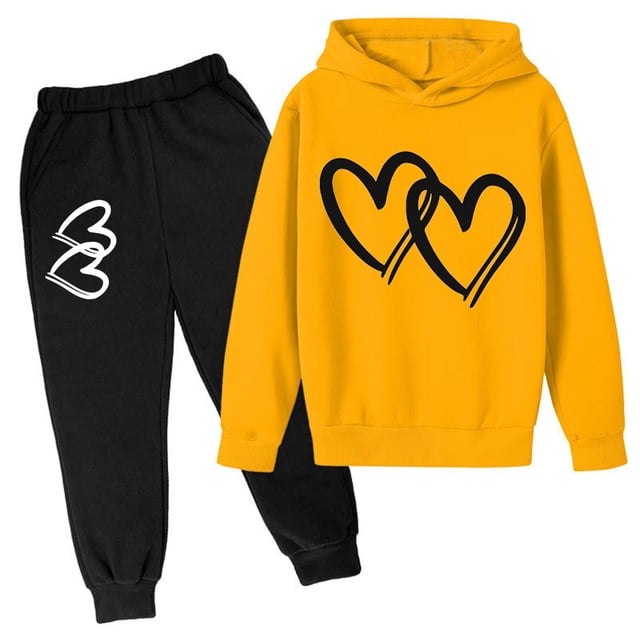 Kepi Baby Matching Girl Clothes Children's Valentine Heart Print Hoodie Set