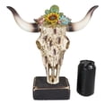 thumbnail image 6 of Rustic Western Faux Distressed Wood Bull Cow Skull With Floral Succulents Statue, 6 of 7