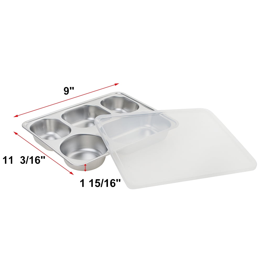 Aspire Stainless Steel Bento Box Lunch Container with Plastic Lid, 3 Sets-5 Sections