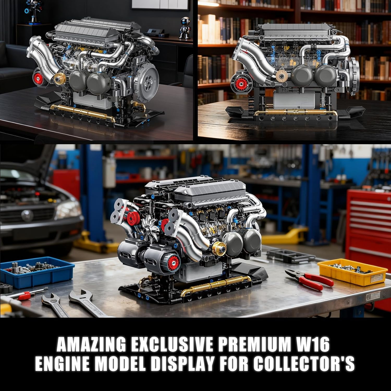 W16 Engine Building Blocks Set, STEM Mini 16-Cylinder Engine Model Kit That Runs, Compatible with Lego Car, DIY Physical Science Experiment