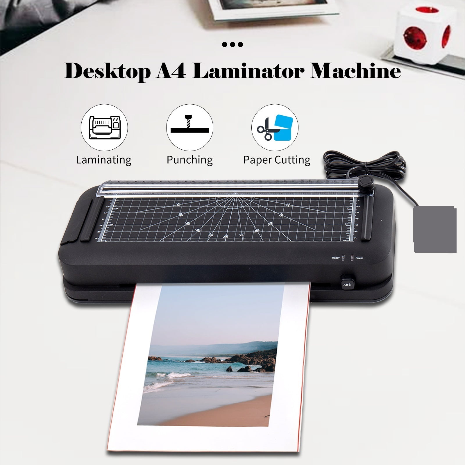 A4 Laminator Machine Thermal Laminator Desktop with Laminating Punching Paper Cutting Function Automatic Laminator Paper Trimmer ,Easy to Use
