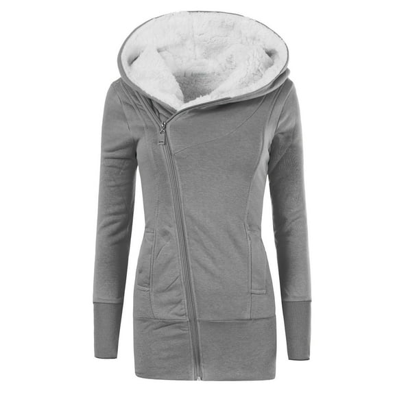Lindreshi Fall Jackets for Women Quilted Women's Autumn and Winter Thickened Plush Medium Long Hooded Slim Zipper Casual Sweater Coat