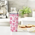 thumbnail image 6 of JEUXUS 20oz Car Straw Cup (with Straw) Thermal Insulation and Cold Preservation Pink Hearts Pattern 20oz, 6 of 7