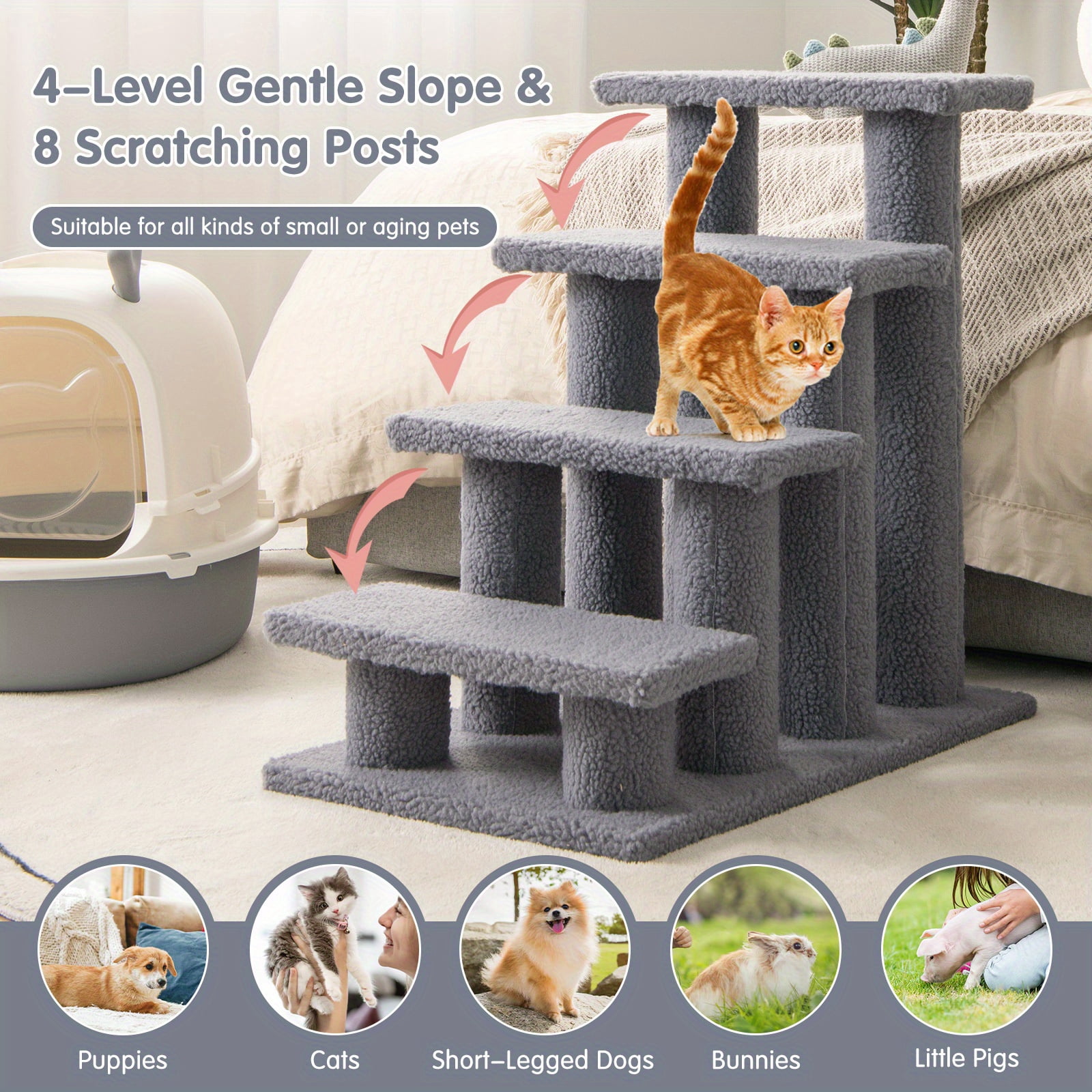 FANRUINA 24" 4-Step Pet Stairs Carpeted Ladder Ramp 8 Scratching Post  Tree Climber