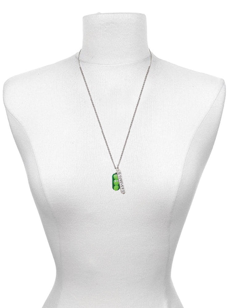 Delight Jewelry Fimo Clay Three Peas in a Pod Silvertone Sisters Best Friends Forever Bar Charm Necklace, 23"