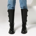 thumbnail image 4 of XUNKUSGA Knee High Boots for Men Fashion Round Toe Lace Up Triple Buckle Straps Men's Motorcycle Boots Renaissance Men PU Leather Boots,6.5, 4 of 9