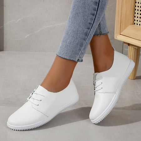 

Women Casual Shoes Simple Solid Color Flat Bottom Lace Up Light Sole Comfortable Non Slip Shoes