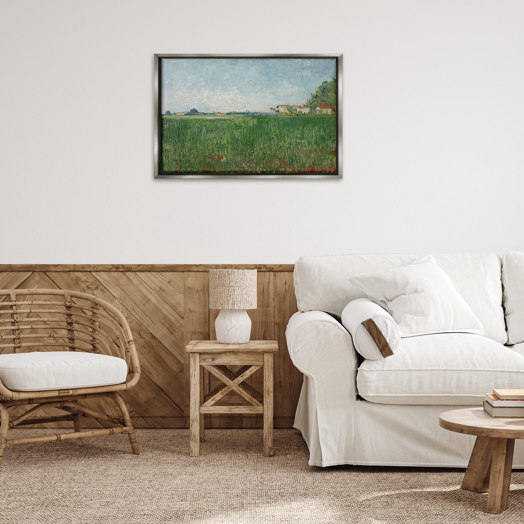 Stupell Industries Van Gogh Field with Poppies Landscape & Nature Painting Gray Floater Framed Canvas Art Print Wall Art, 31 x 21