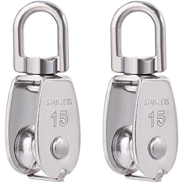 Polea giratoria simple M15 Polea simple de acero inoxidable de alta resistencia Bloque liso simple Rodillo de carga de 35 kg para cuerda de elevación Cable Tendedero Adepaton QH-122