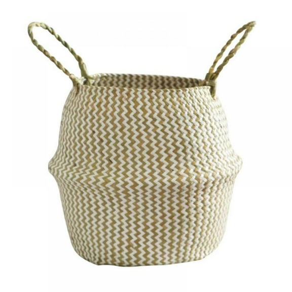Seagrass Plant Basket-Straw Flower Basket Wicker Planter Basket Collapsible Belly Basket Planter for Indoor Plant Fiddle Tree