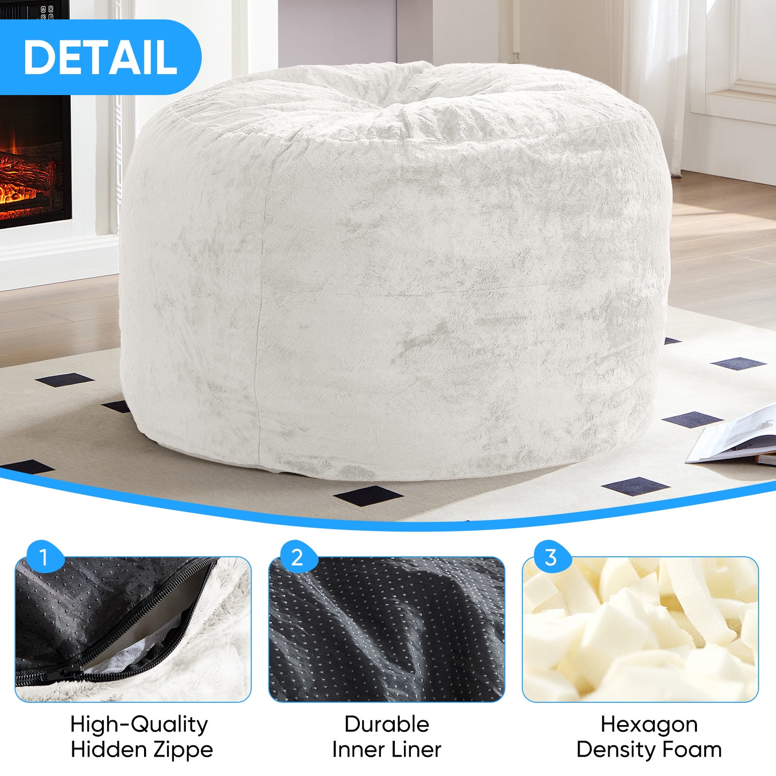 BALUS Convertible 2-in-1 Bean Bag Chair & Bed with Removable Velvet Covers, Memory Foam Giant Bean Bag for Apartment, White