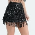 thumbnail image 4 of Bcresic Sequin Tassel Skirt Womens Wrap Belly Dance Skorts Sparkling Fringe Skirts Layered Hip Scarf for Festival,Black,Large, 4 of 4
